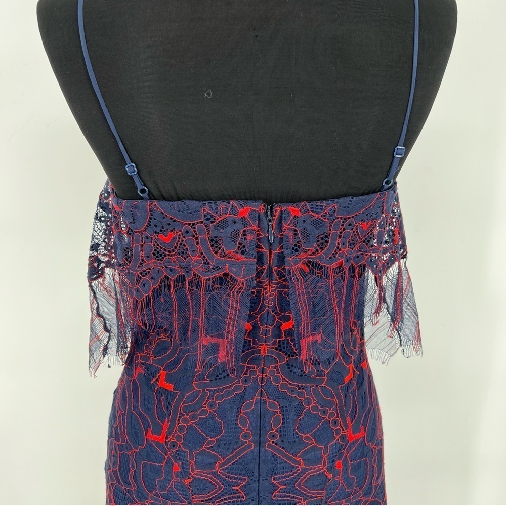 JONATHAN SIMKHAI Midnight & Red Lace‎ Overlay Illusion Midi Dress - Picture 11 of 16